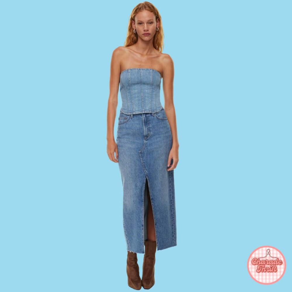 Denim Forum x Aritzia "the 90s vintage maxi jean skirt"